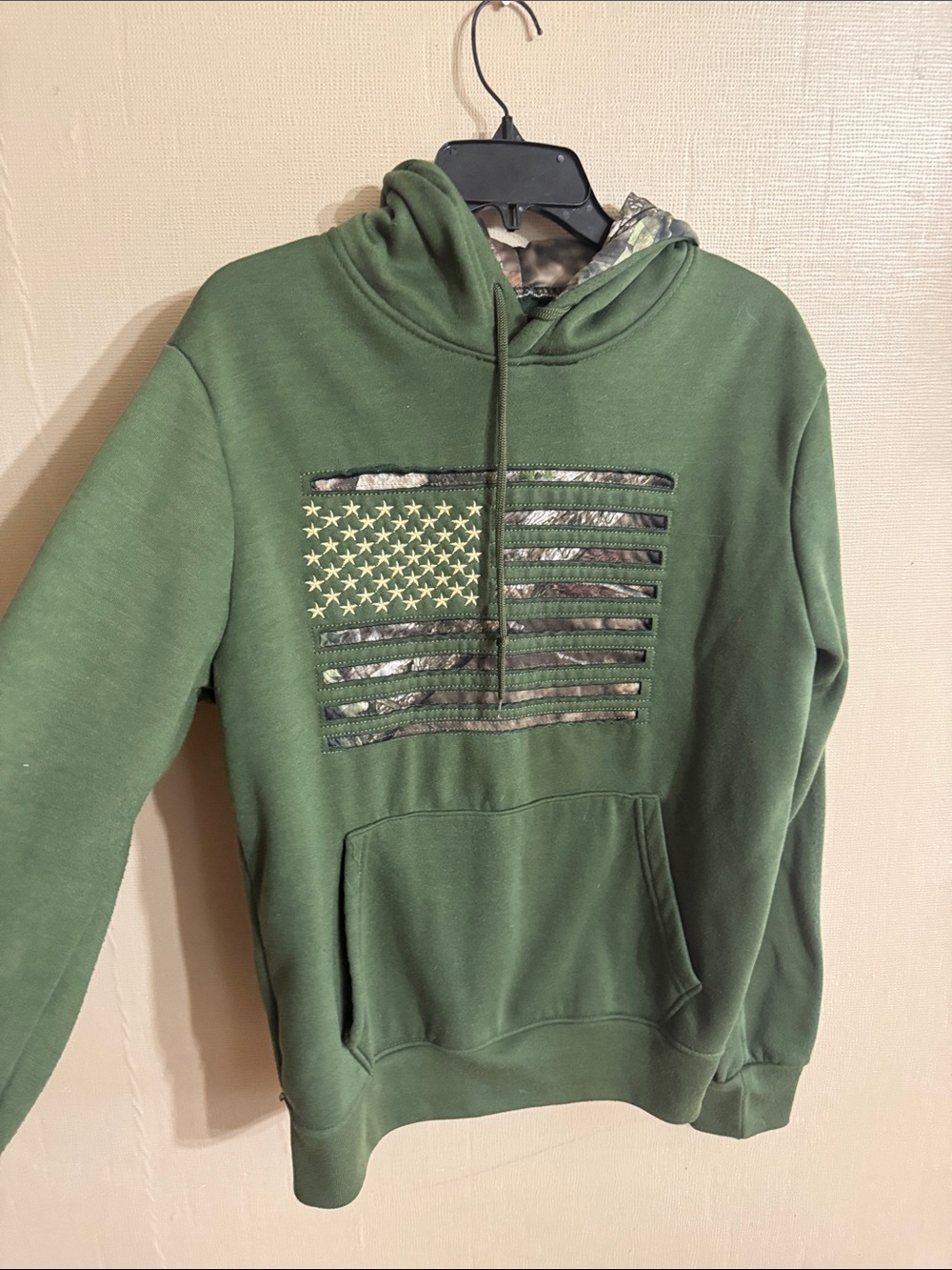 Mossy Oak Green Hoodie with Camo Flag